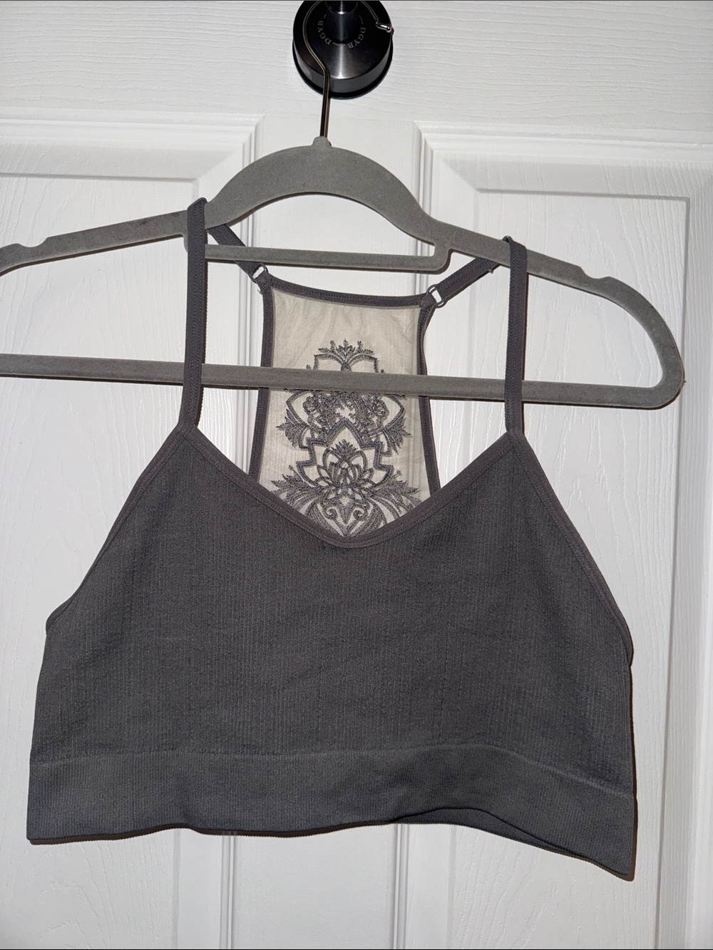 Three Bird Nest Charcoal Gray Lace-Back Bralette